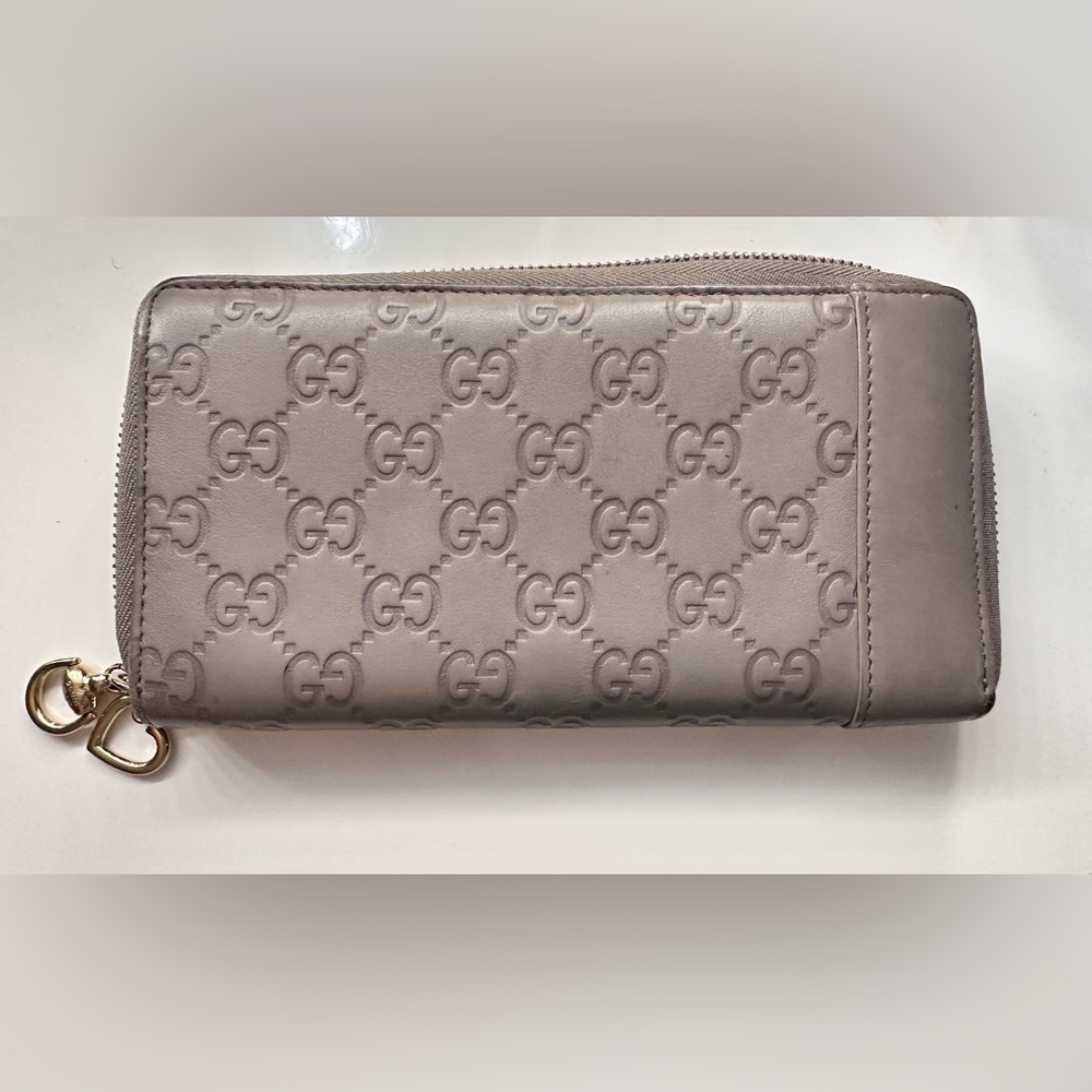Gucci Taupe GG Embossed Zip Wallet